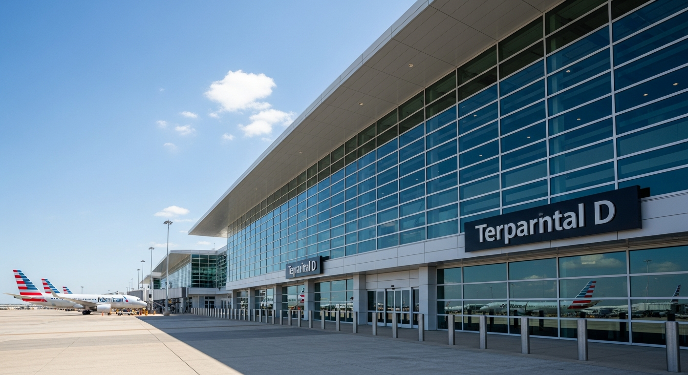 Exterior of Dallas Fort Worth International Airport Terminal D, the primary international terminal